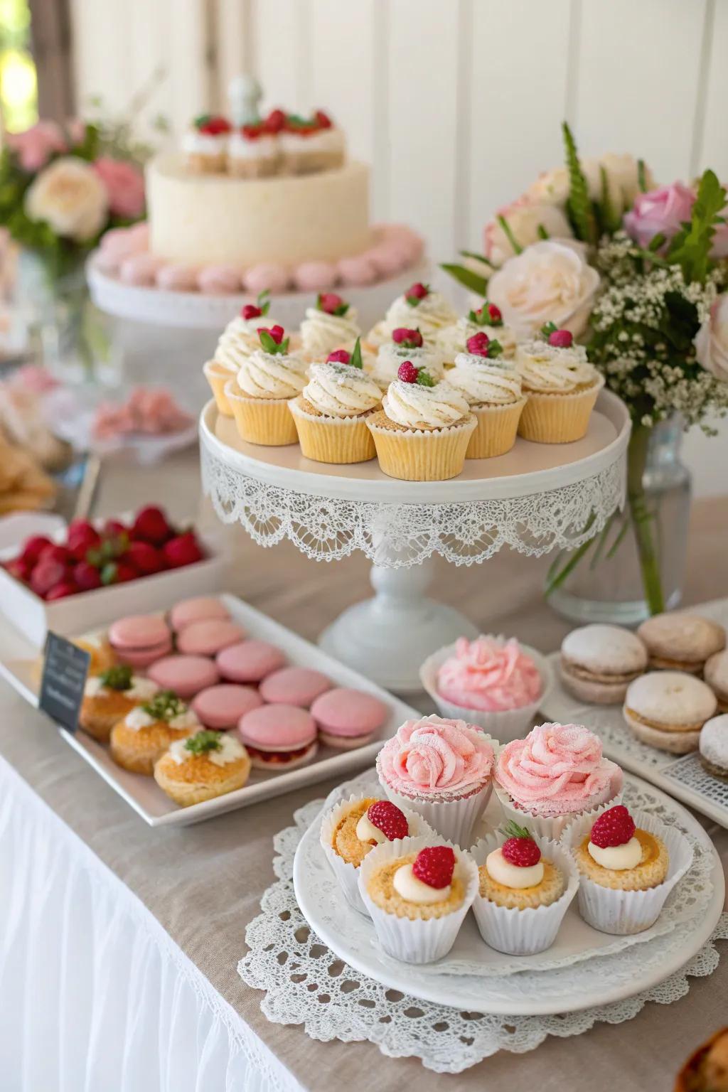 An attractive compilation of mini pastries and delightful sweet treats for the perfect wedding breakfast.