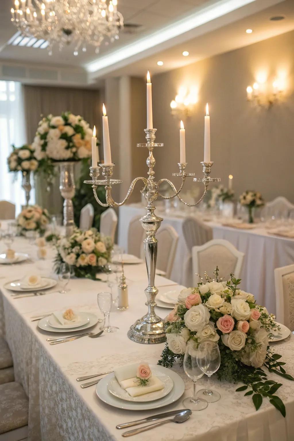 Glamorous candelabras lend a royal touch.