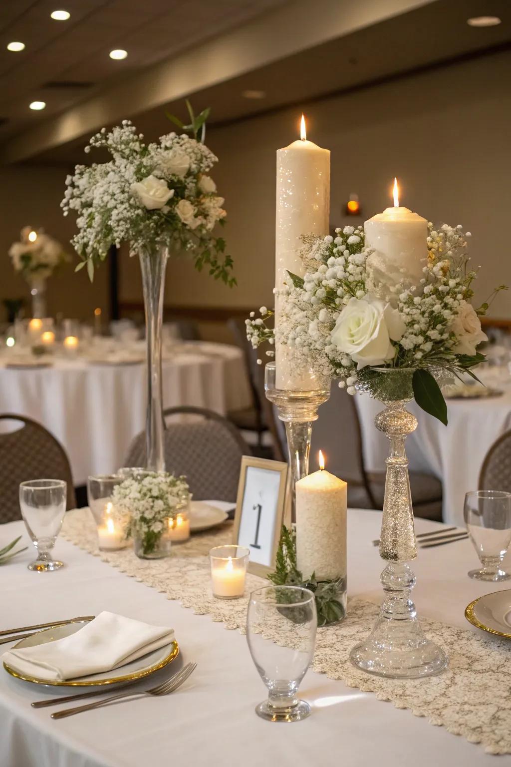 Dynamic centerpieces showcasing varied heights craft fascinating visual appeal.