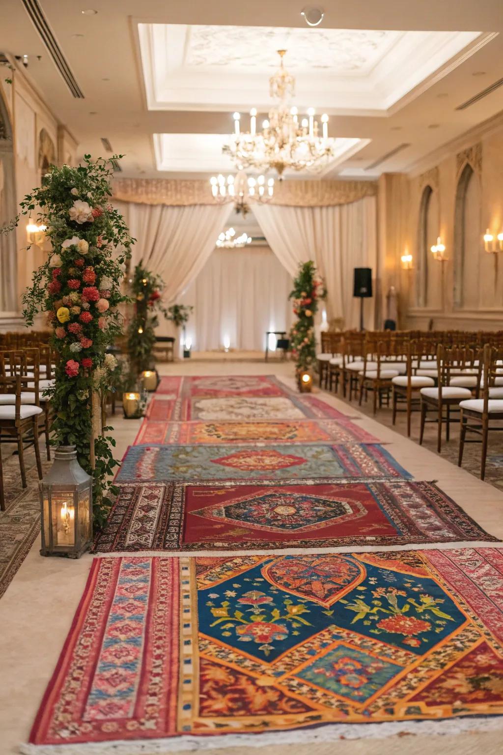 Time-worn rugs bring warmth and design to a wedding celebration.