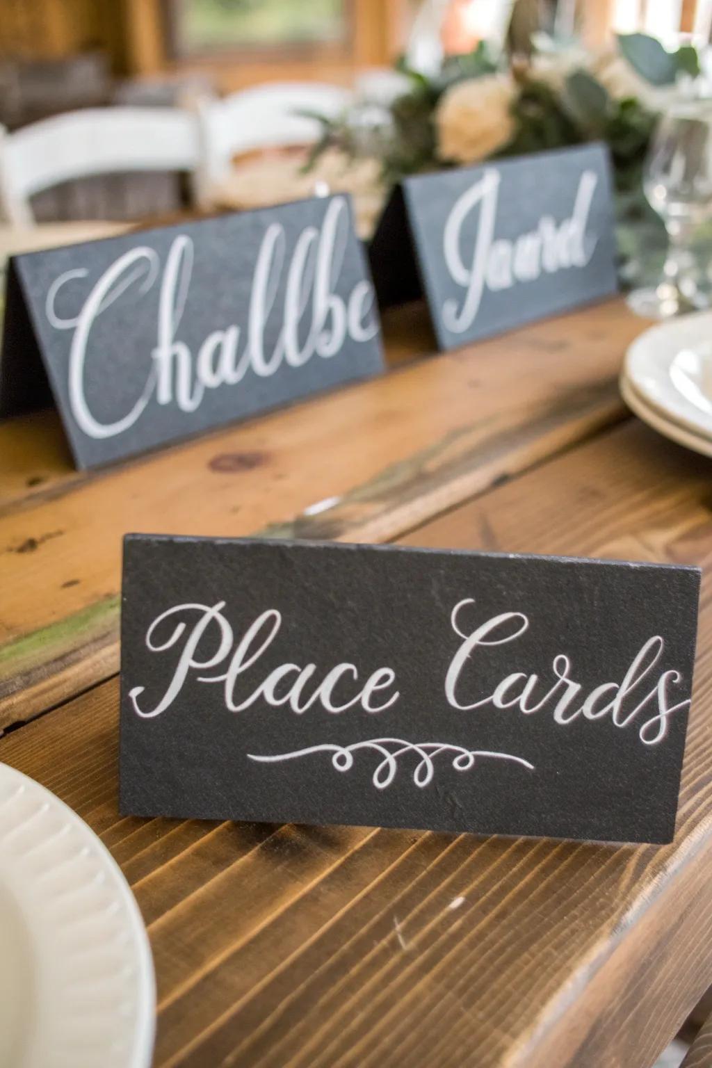 Slate position markers for a rustic and reusable wedding gift