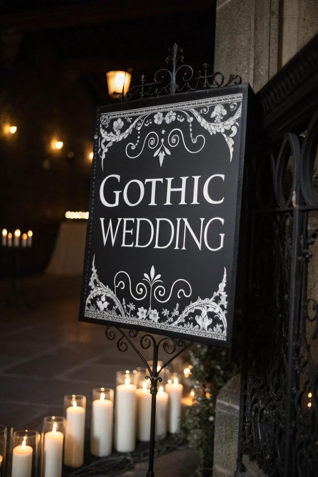 Gothic-themed signs impart a sense of drama and sophistication.