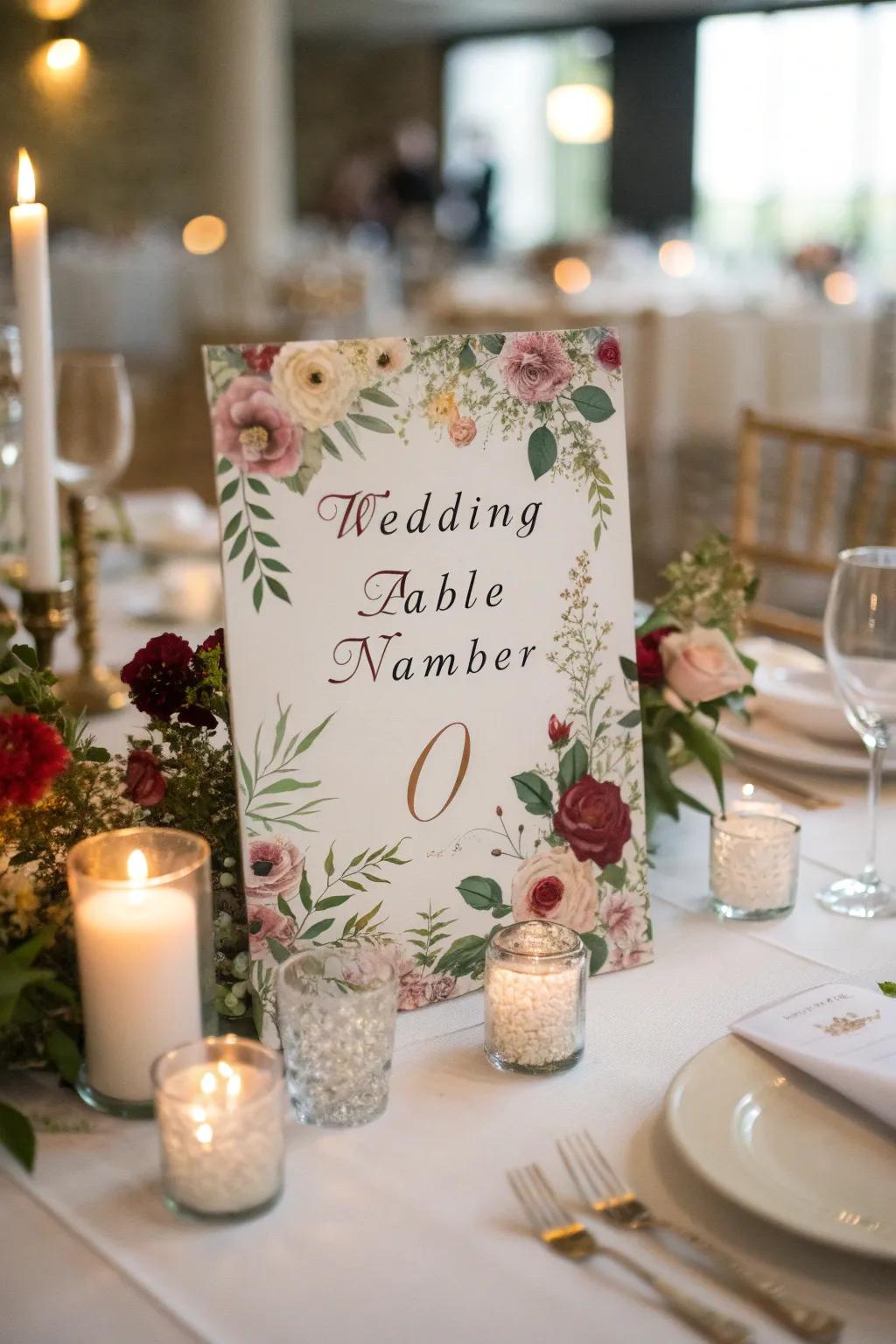 Blended media table numbers deliver a creative and artistic flair.