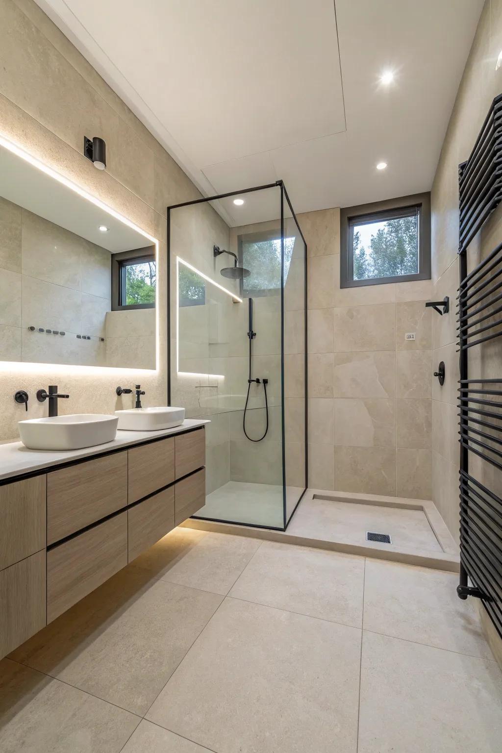 A minimalist wet room that represents simplicity and sophistication.