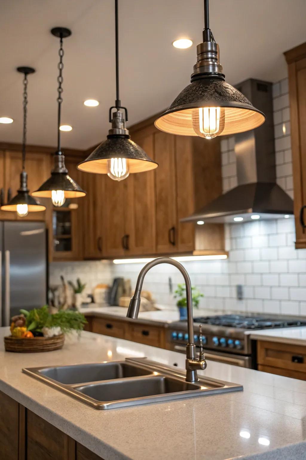 Hanging illumination adds both purpose and flair.