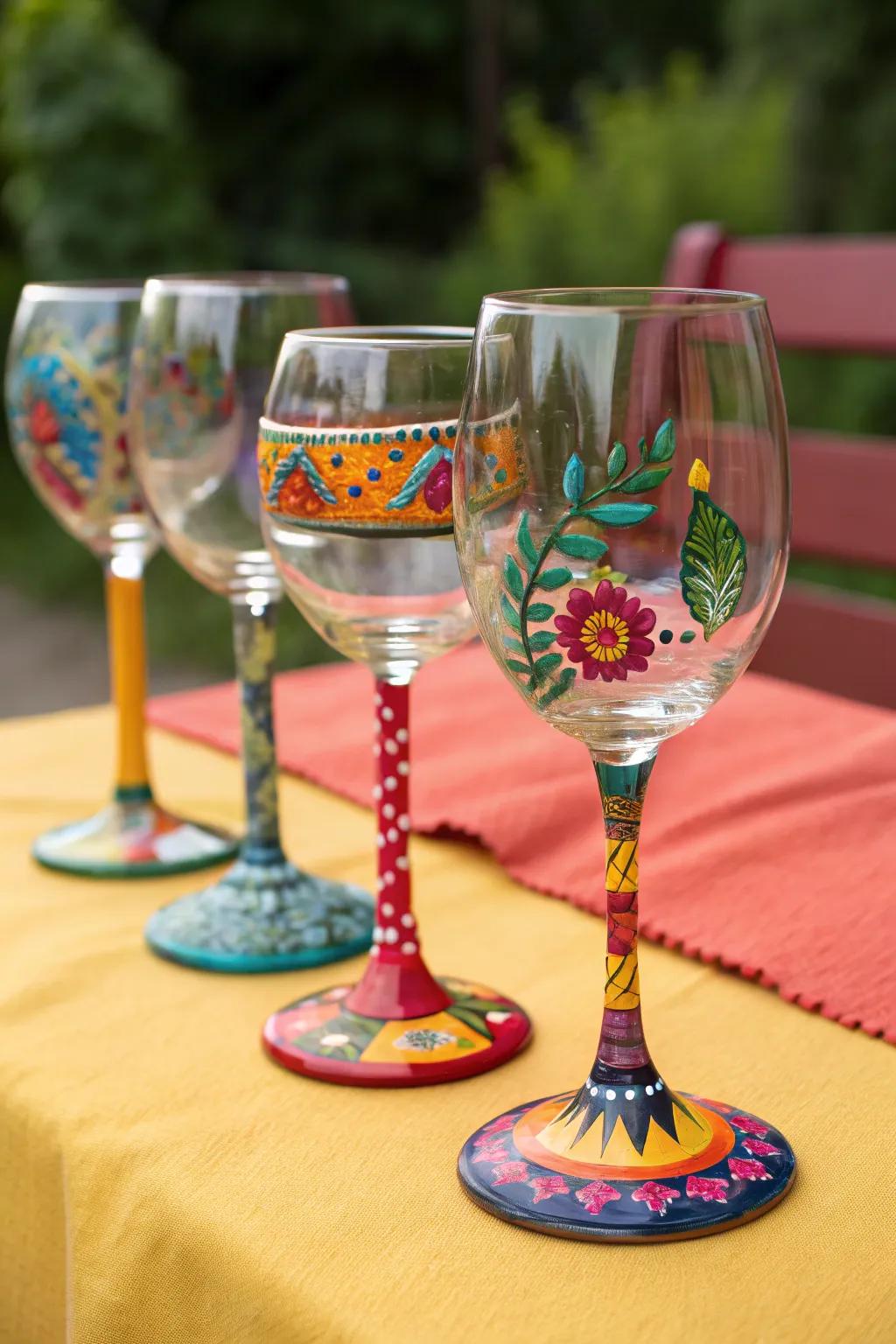 Brightly colored bases add a playful element to your set of glassware.