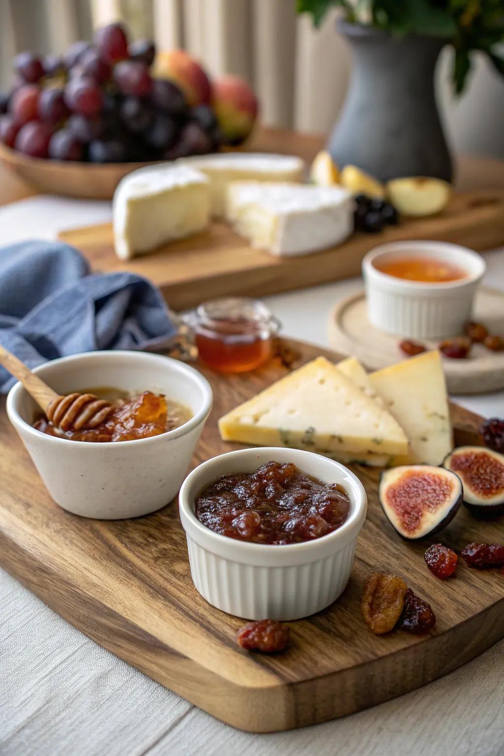 Sweet spreads offer a delightful contrast to savory parts.