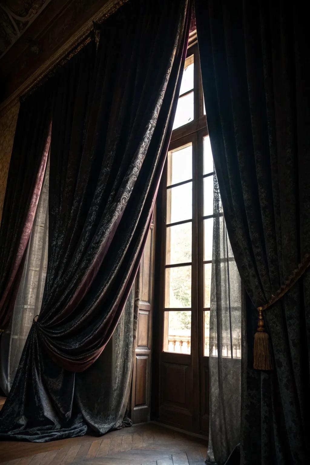 Dark drapery adds a gothic touch to the lair.