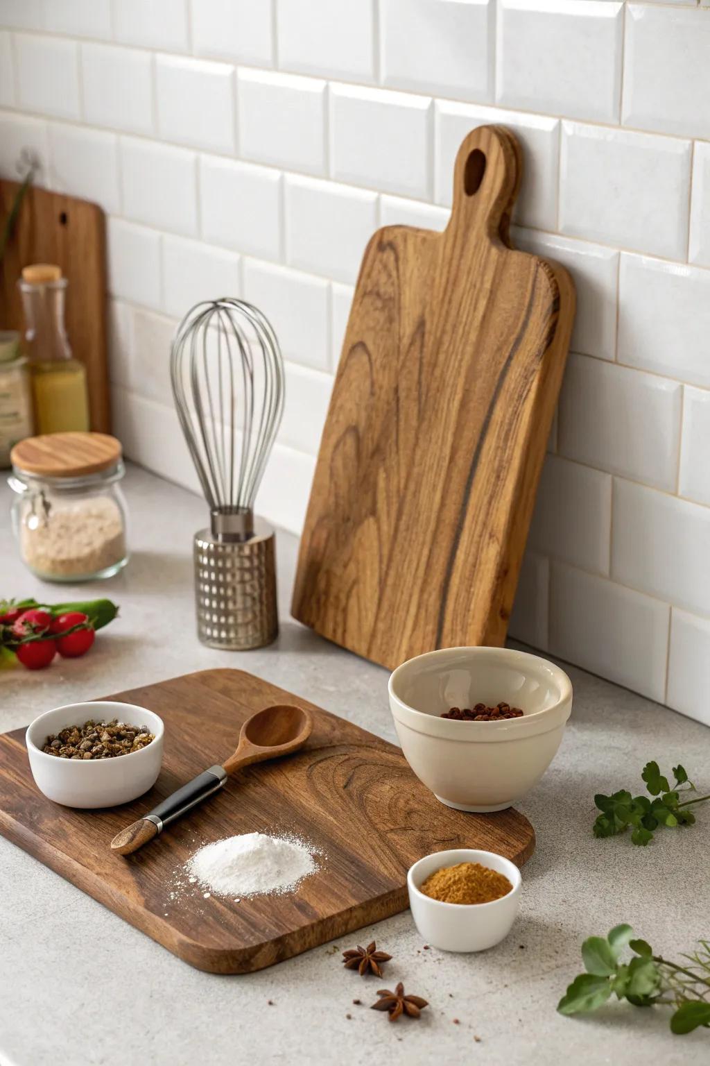 Add measurement to your cooking area using a leaning grain plank.