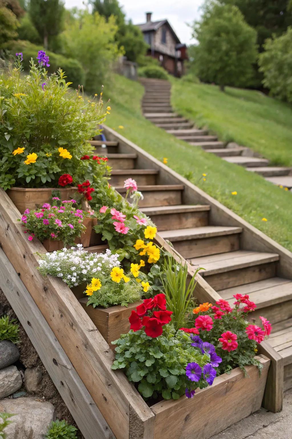 Introduce layers to your garden with stairway-inspired containers.