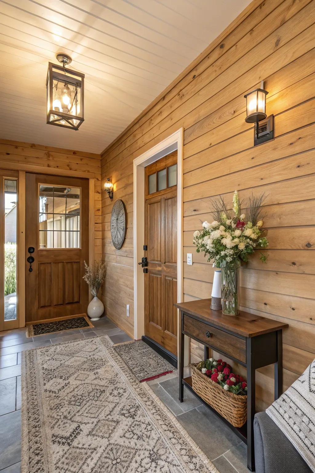 A lumber-paneled doorway shapes the ambiance of your residence.