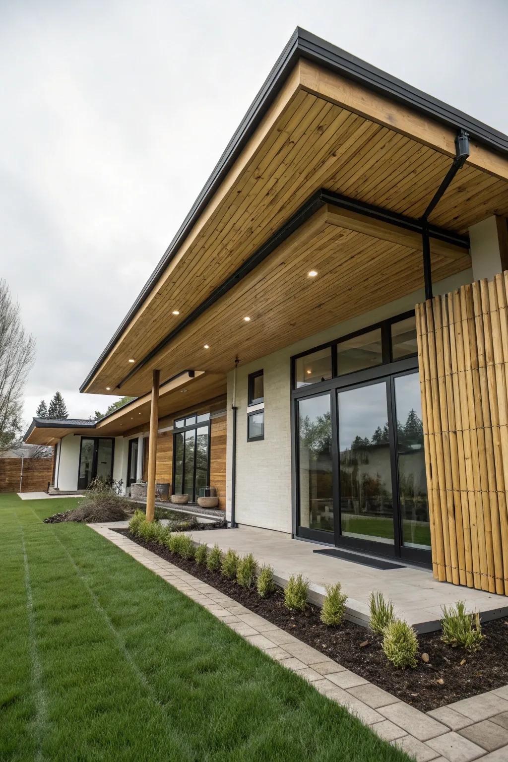 Cane soffits give a all-natural and airy sensation.