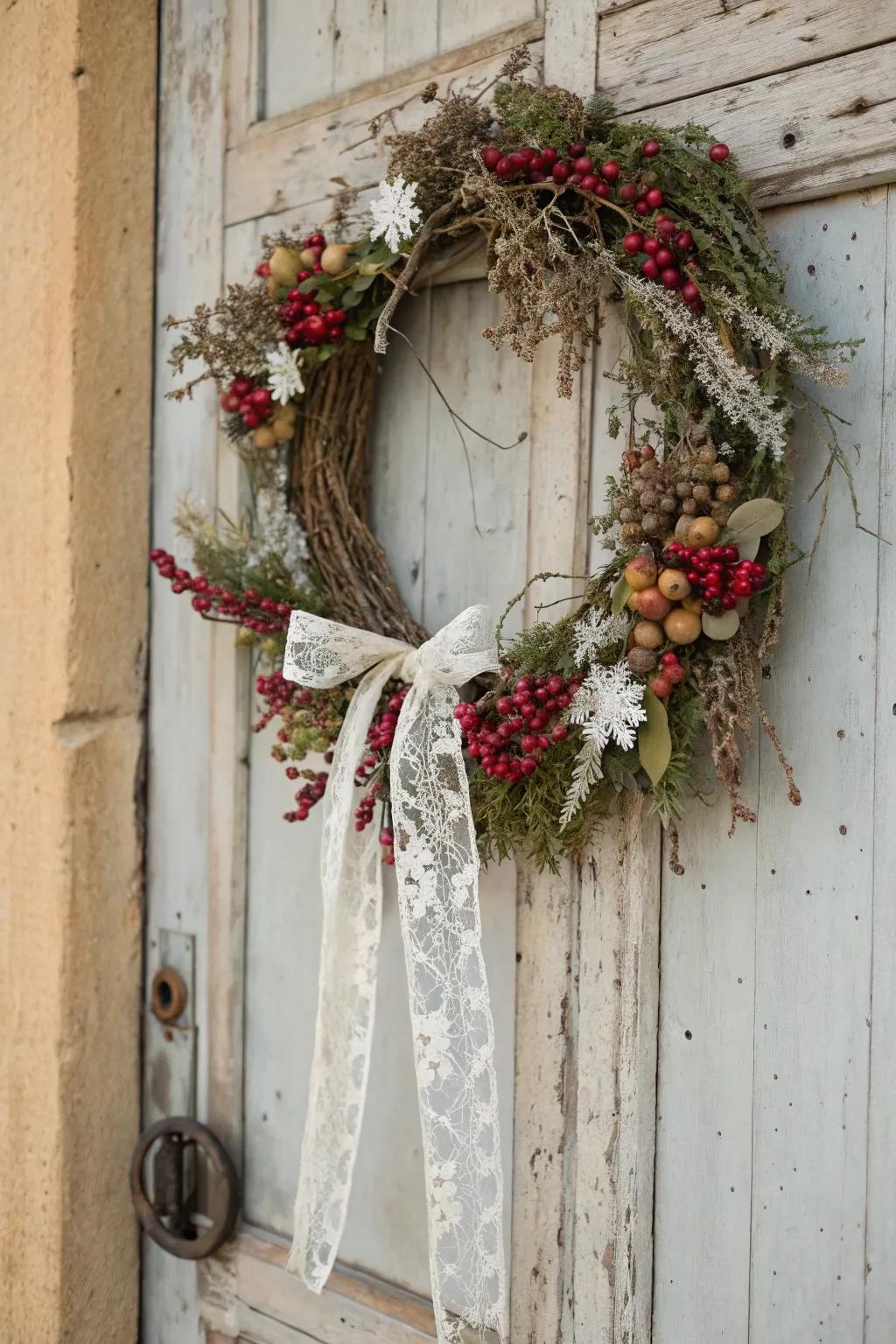 A wreath whispering accounts of distant Christmases.