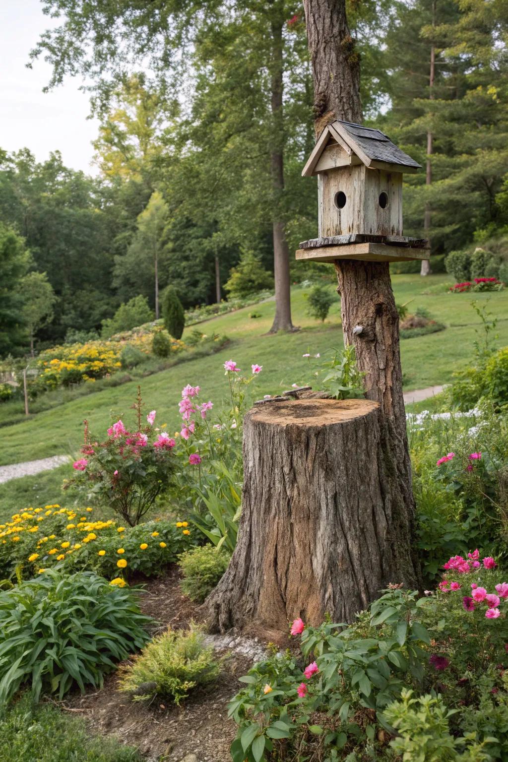 A timber avian abode invites feathered companions into the garden.
