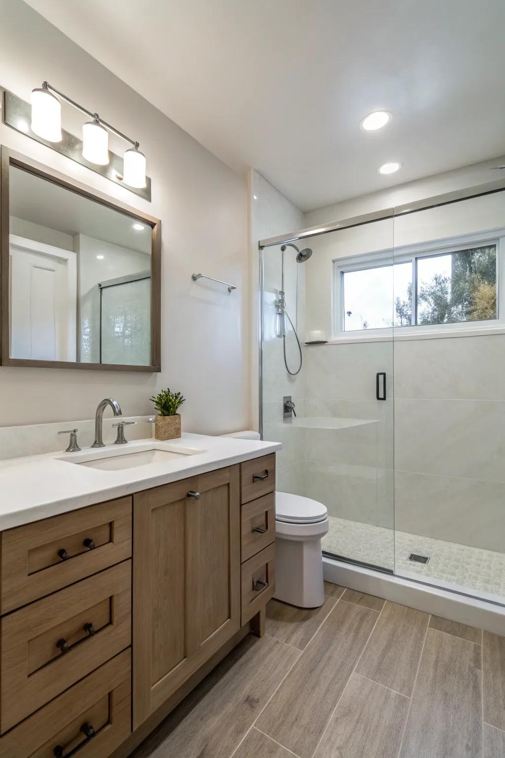 Zen-inspired understated bath design that delivers tranquil plus serene setting.