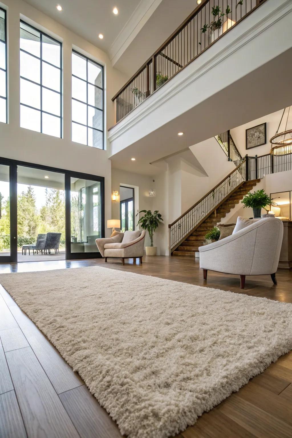 A lavish floor covering defines the space and adds warmth.