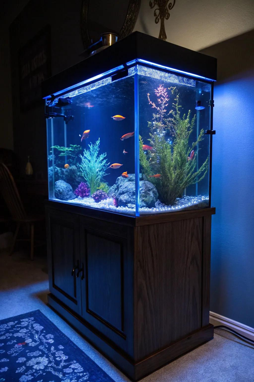 LED lighting transforms your tank into a mesmerizing nighttime oasis.