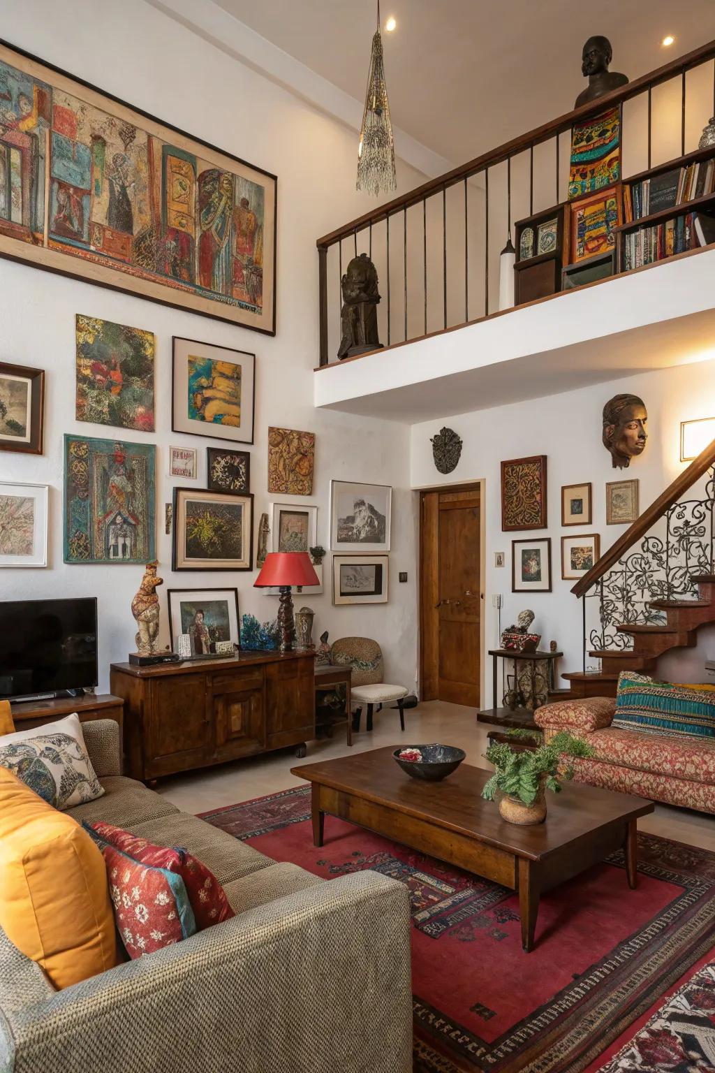 Artwork and decorations personalize the relaxation area.