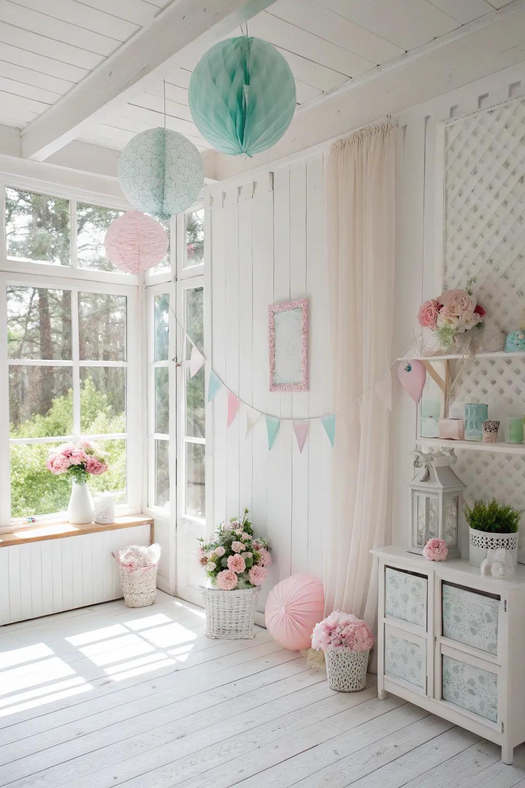 A vibrant and airy mood is achieved through the use of bright colors.