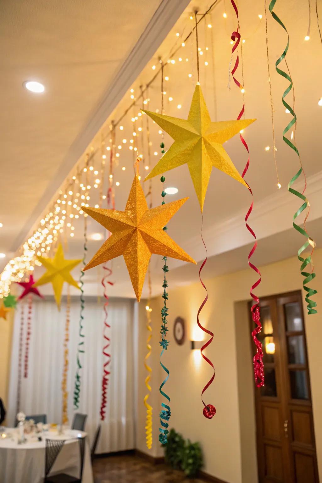 Stars and streamers design a magical celebratory atmosphere.
