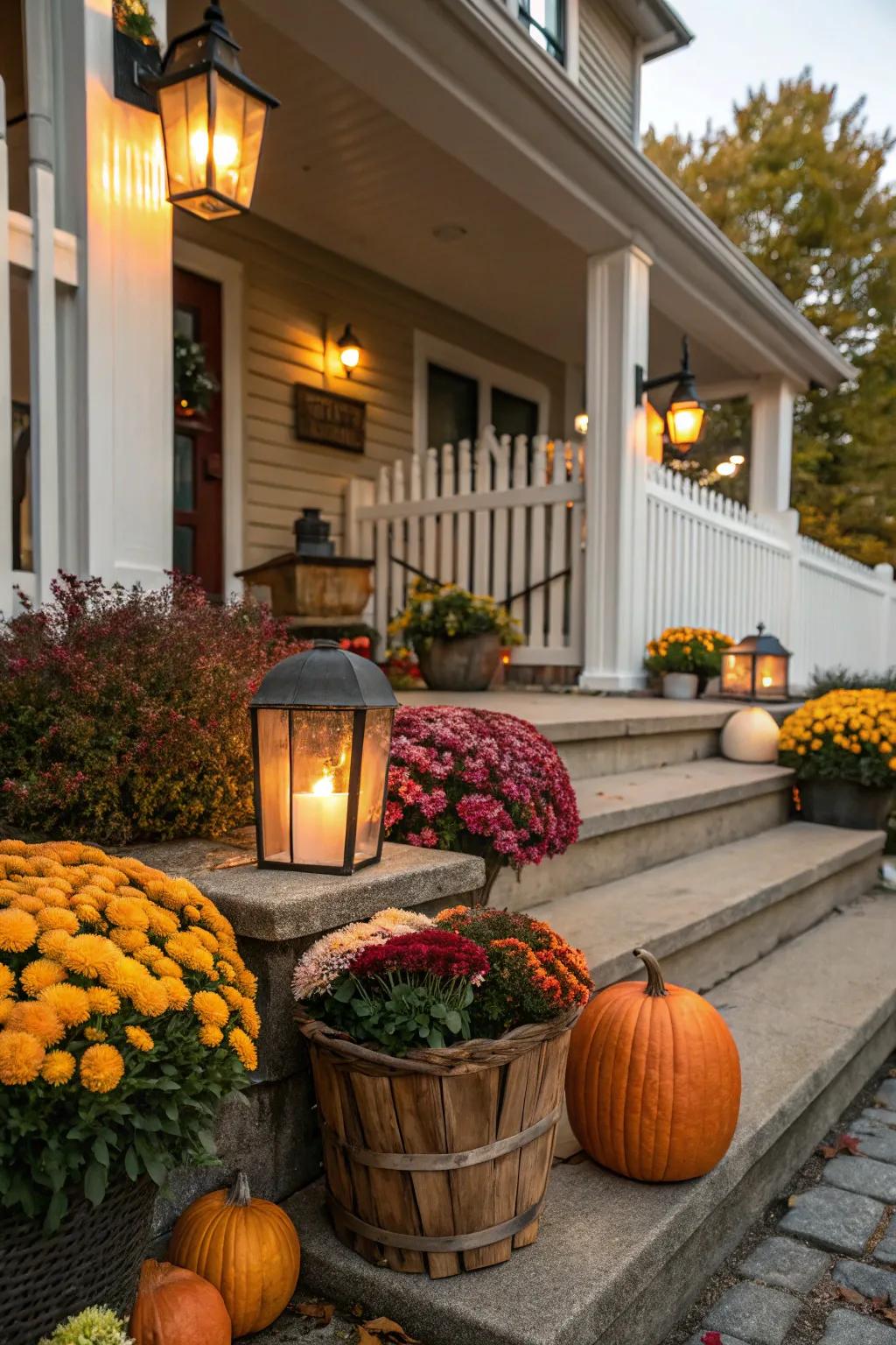 A porch adorned with dynamic themed decorations.