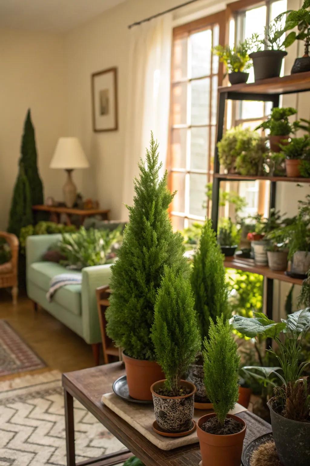 Fir trees brighten up a wintery home
