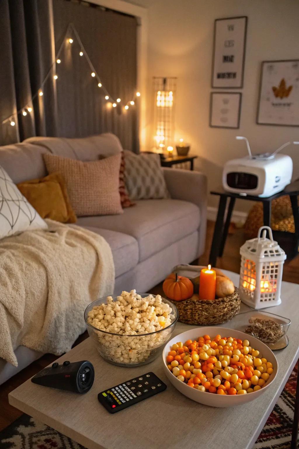 A snug arrangement for a Halloween film fest.