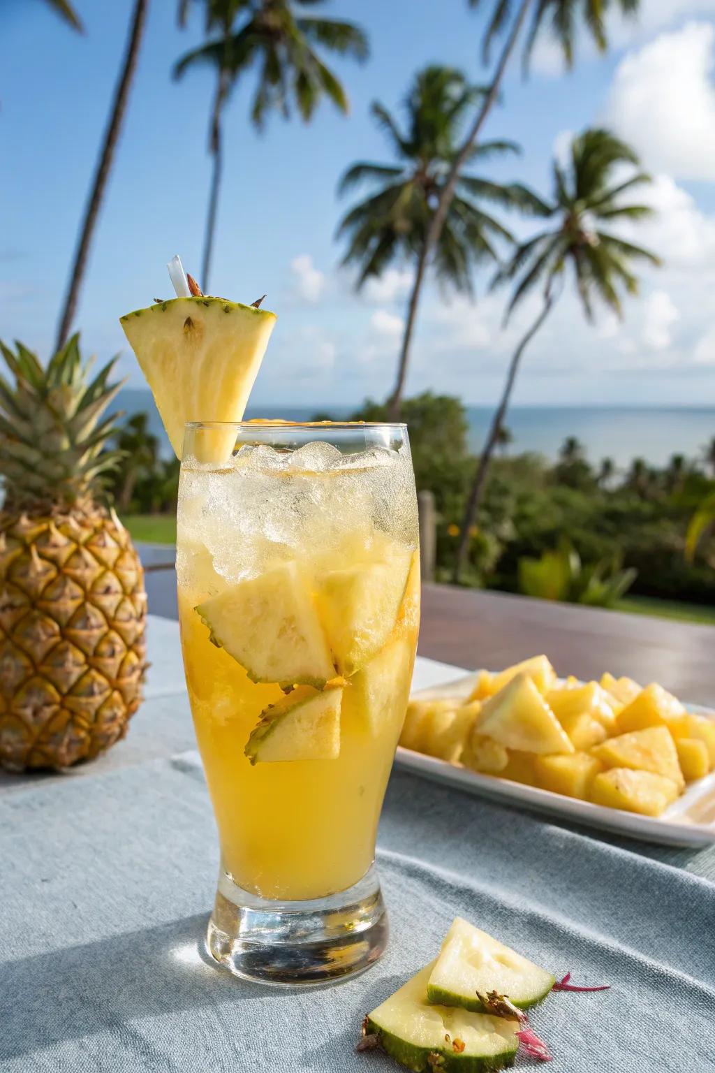 Exotic fruit imparts a tropical vibe to apple cider blend.