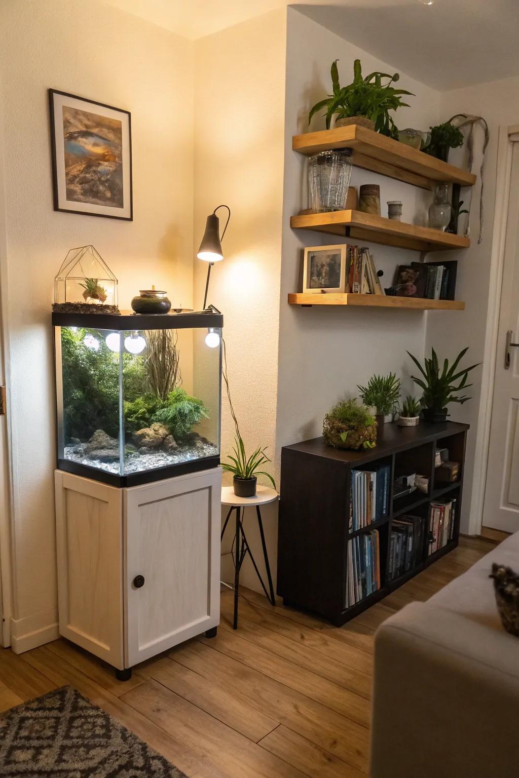 A recessed stand is perfect for amplifying space.