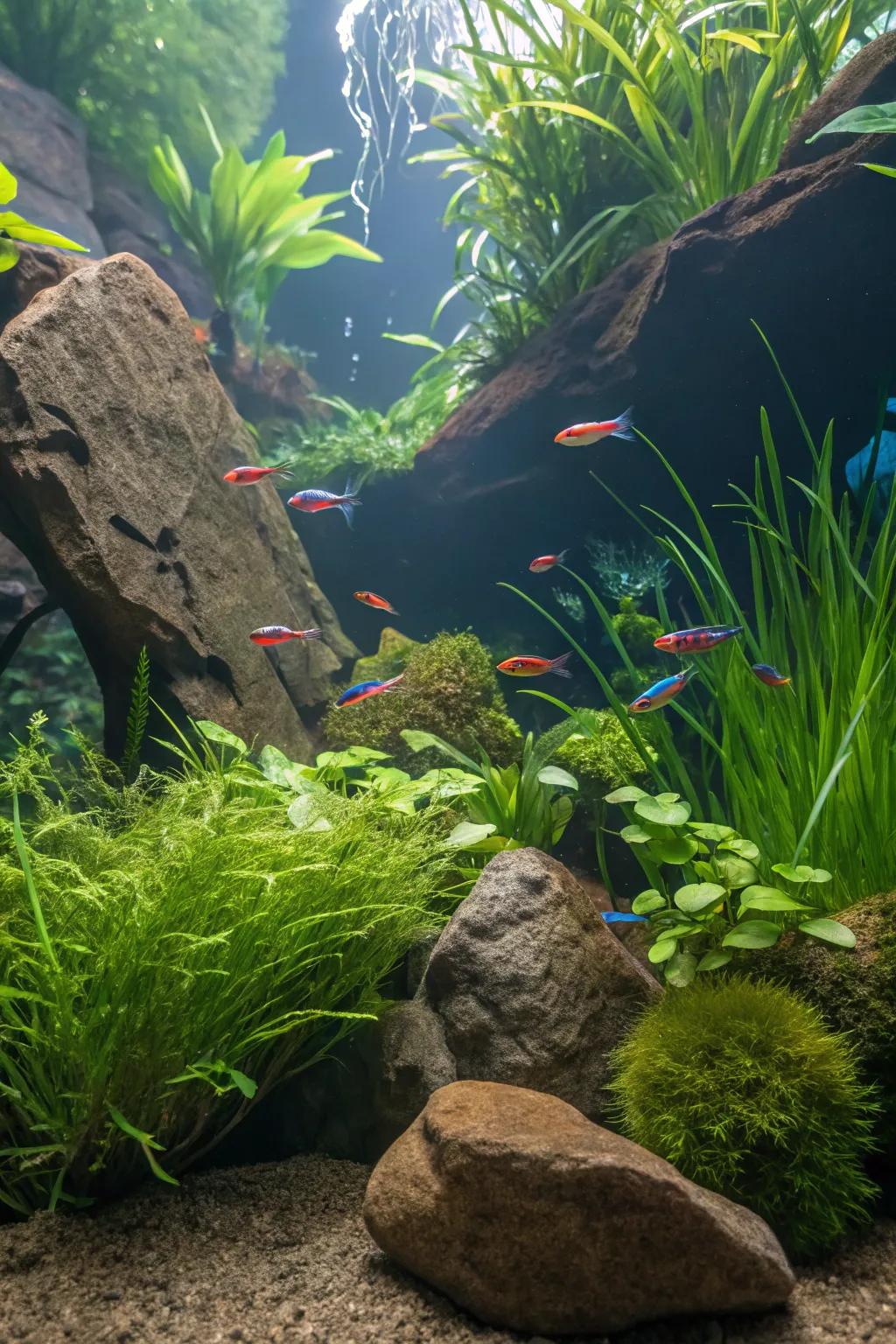Enhance your aquascape using lively fish companions.
