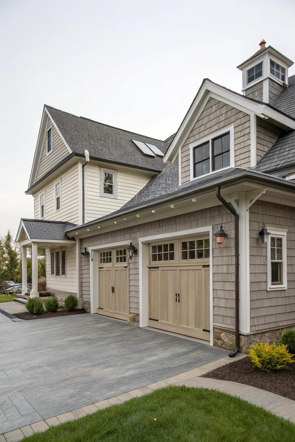 Seamless alignment of the garage with the main house for a cohesive aesthetic.