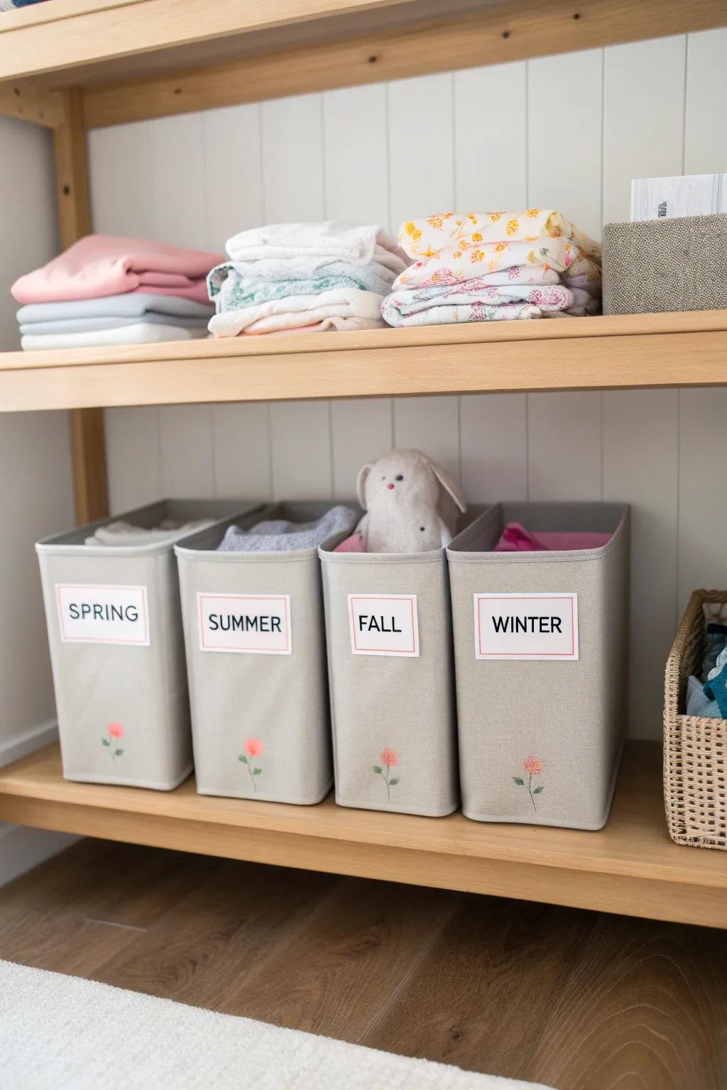 A rotating system is helpful when managing baby clothes based on size and season.