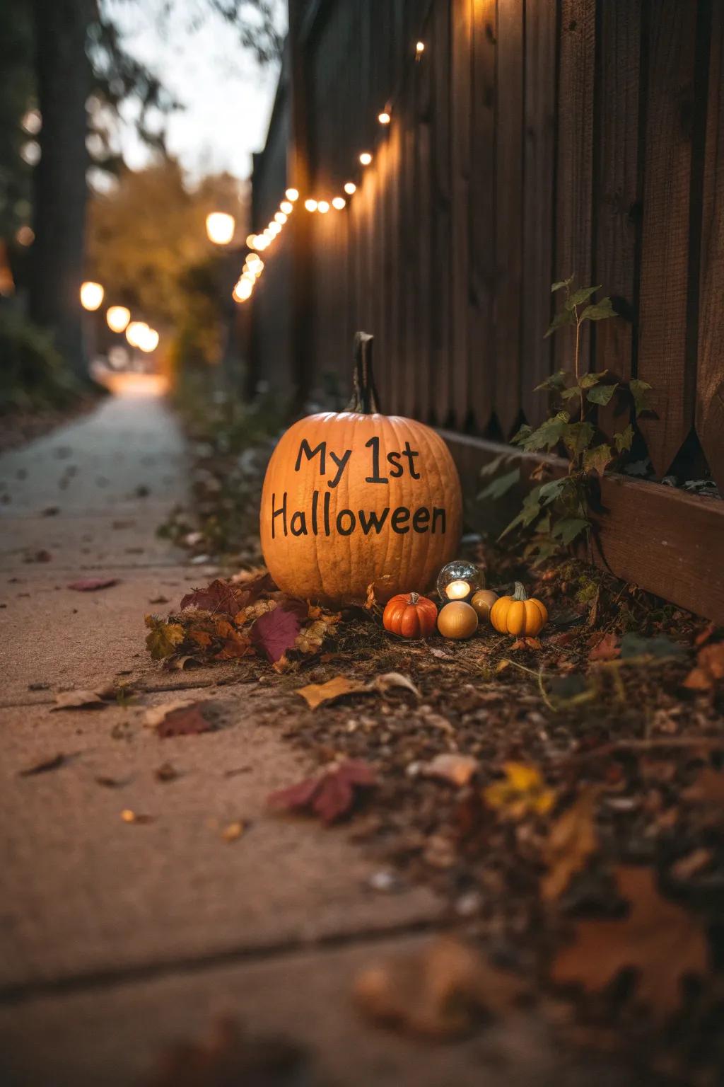 Commemorate infant's inaugural Hallows' Eve with a bespoke gourd.