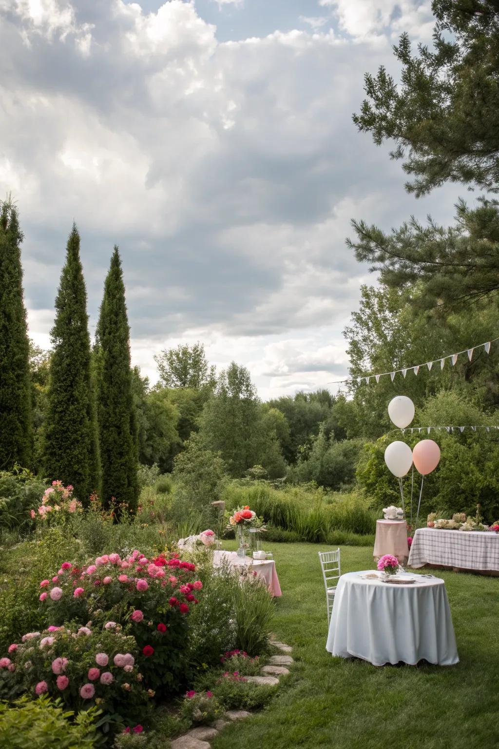 An exterior garden ambiance provides natural splendor and refreshing air.
