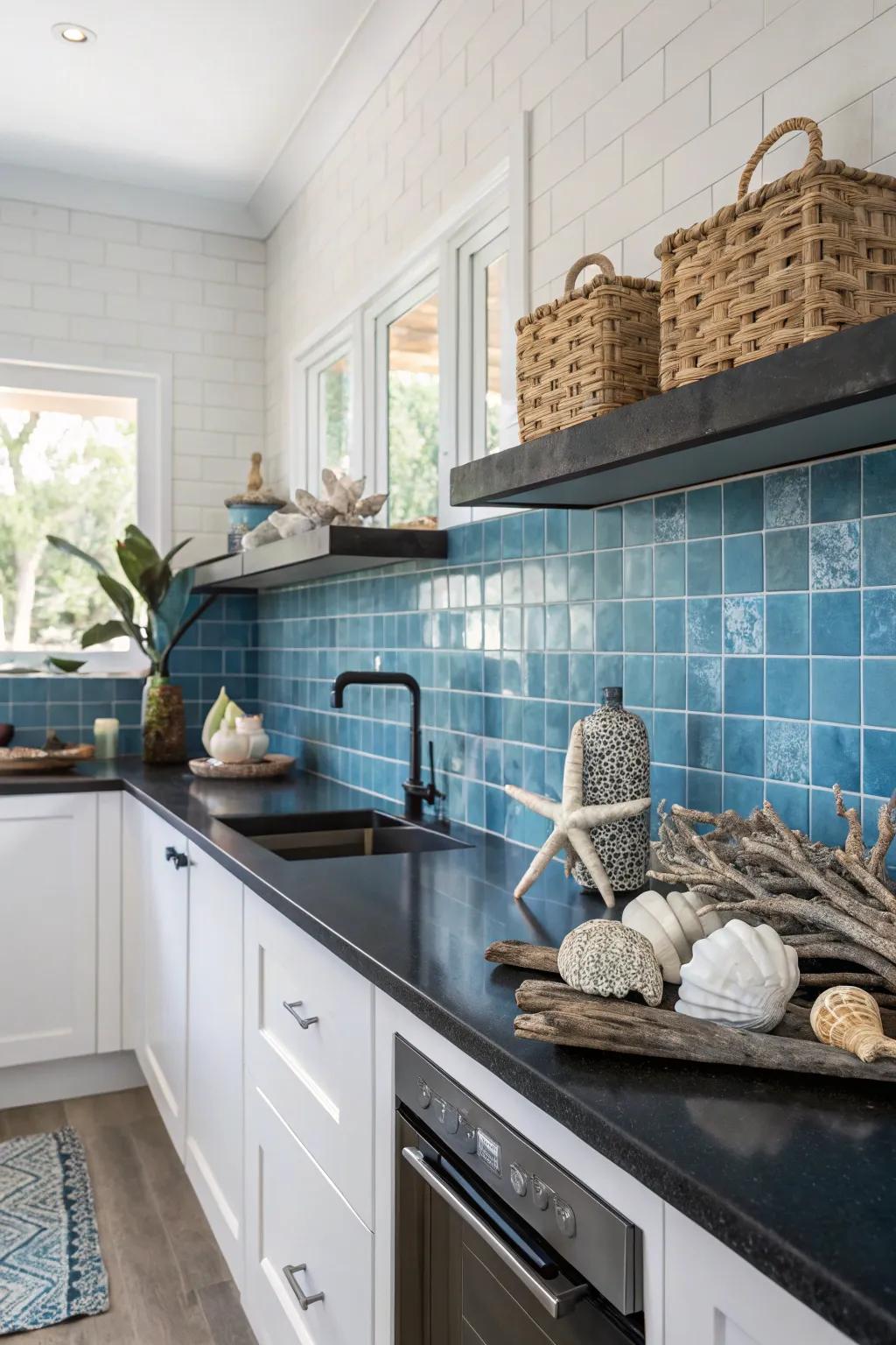 Azure backsplashes deliver a refreshing and serene vibe to culinary spaces.