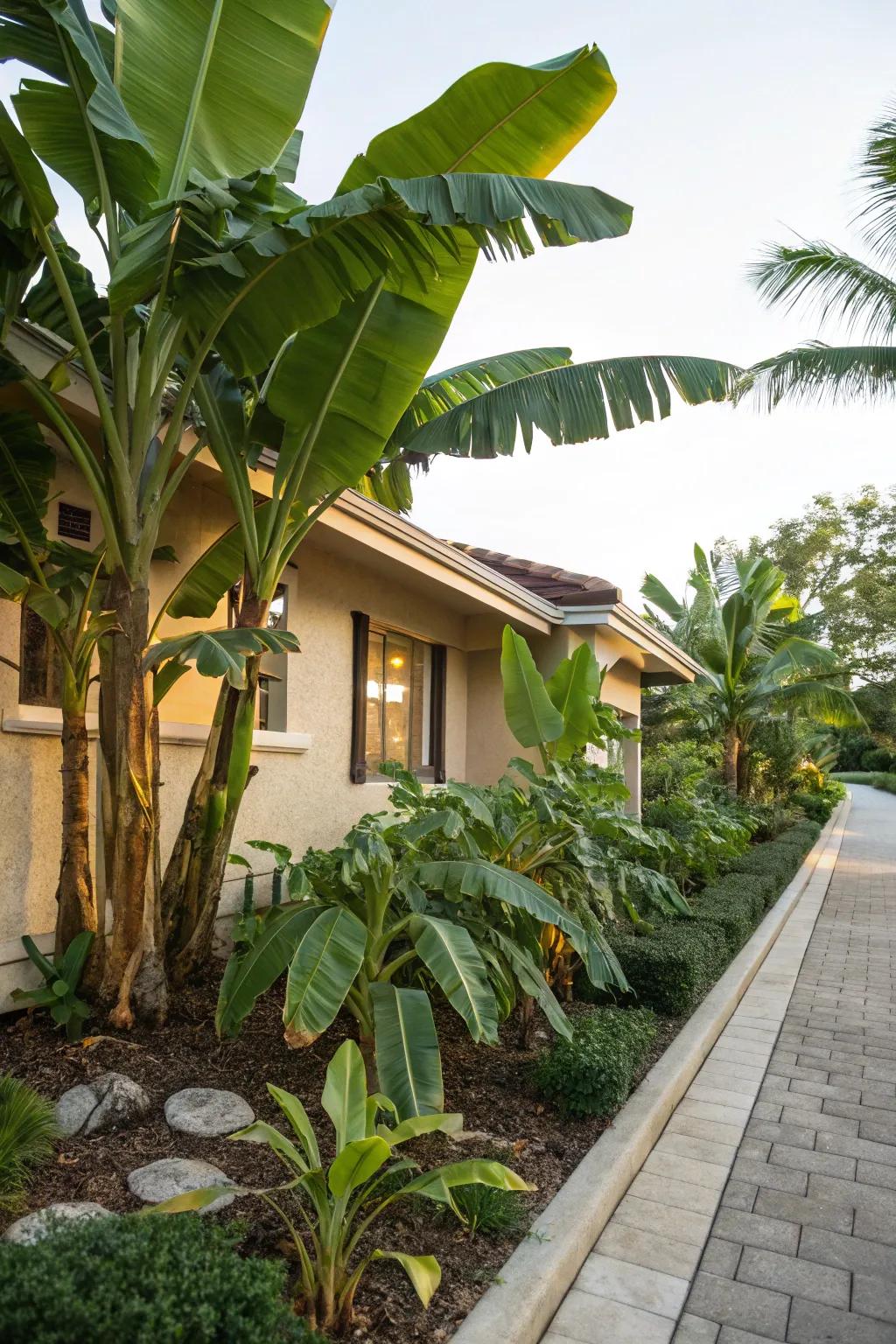 Soften your home's architecture with tropical fruit trees as base plants.