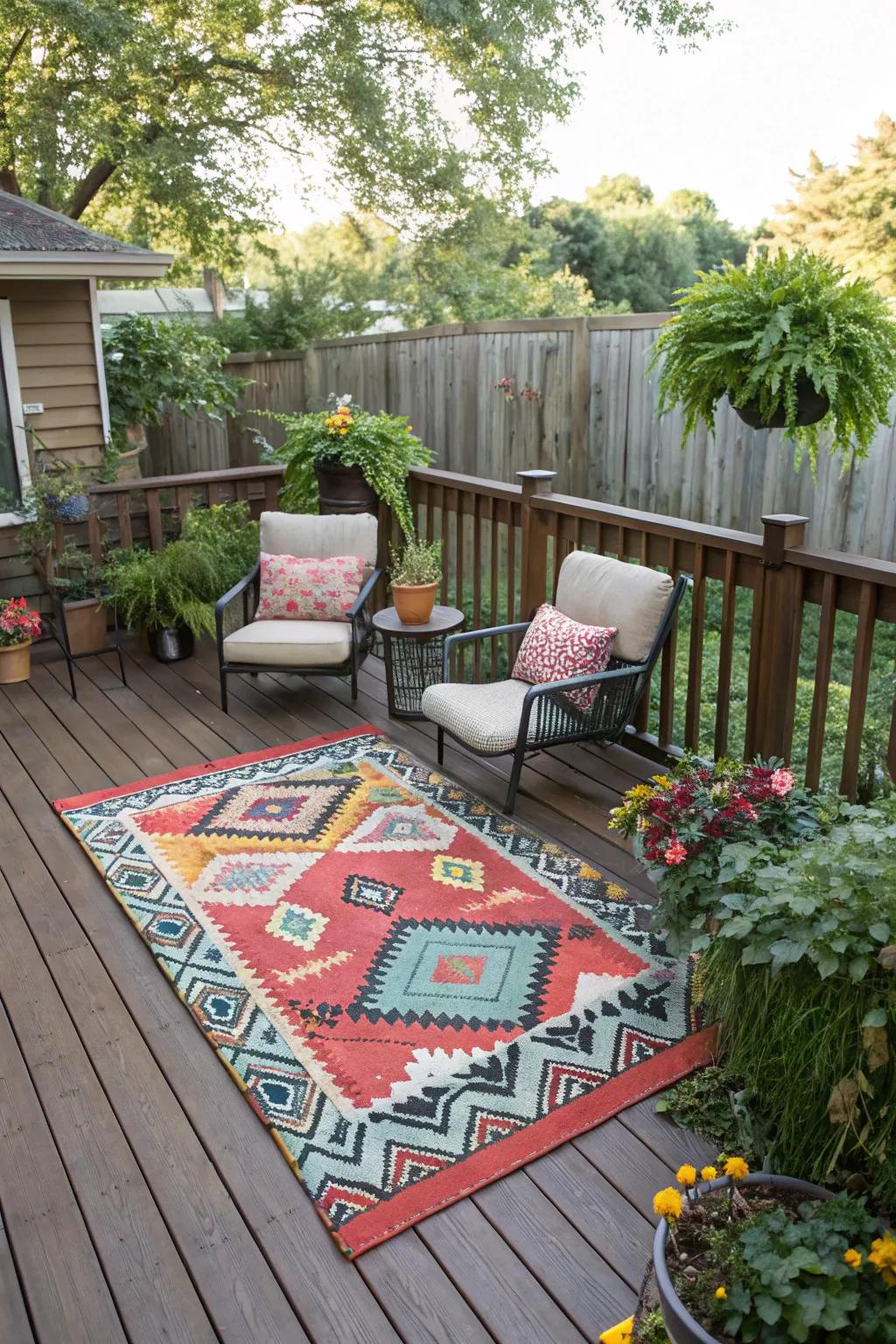 Outdoor rugs add both style and comfort.