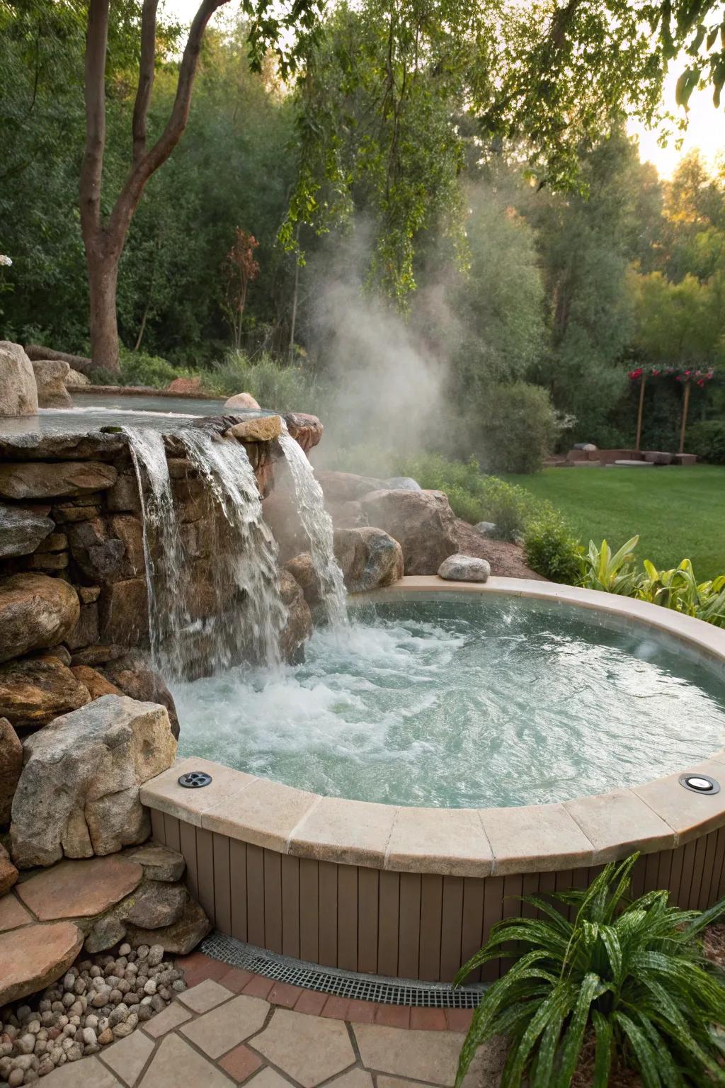 Water features enrich the relaxing ambiance of your hot tub.