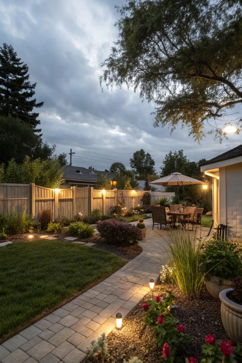 Mixing light sources adds depth and interest to your backyard ambiance.