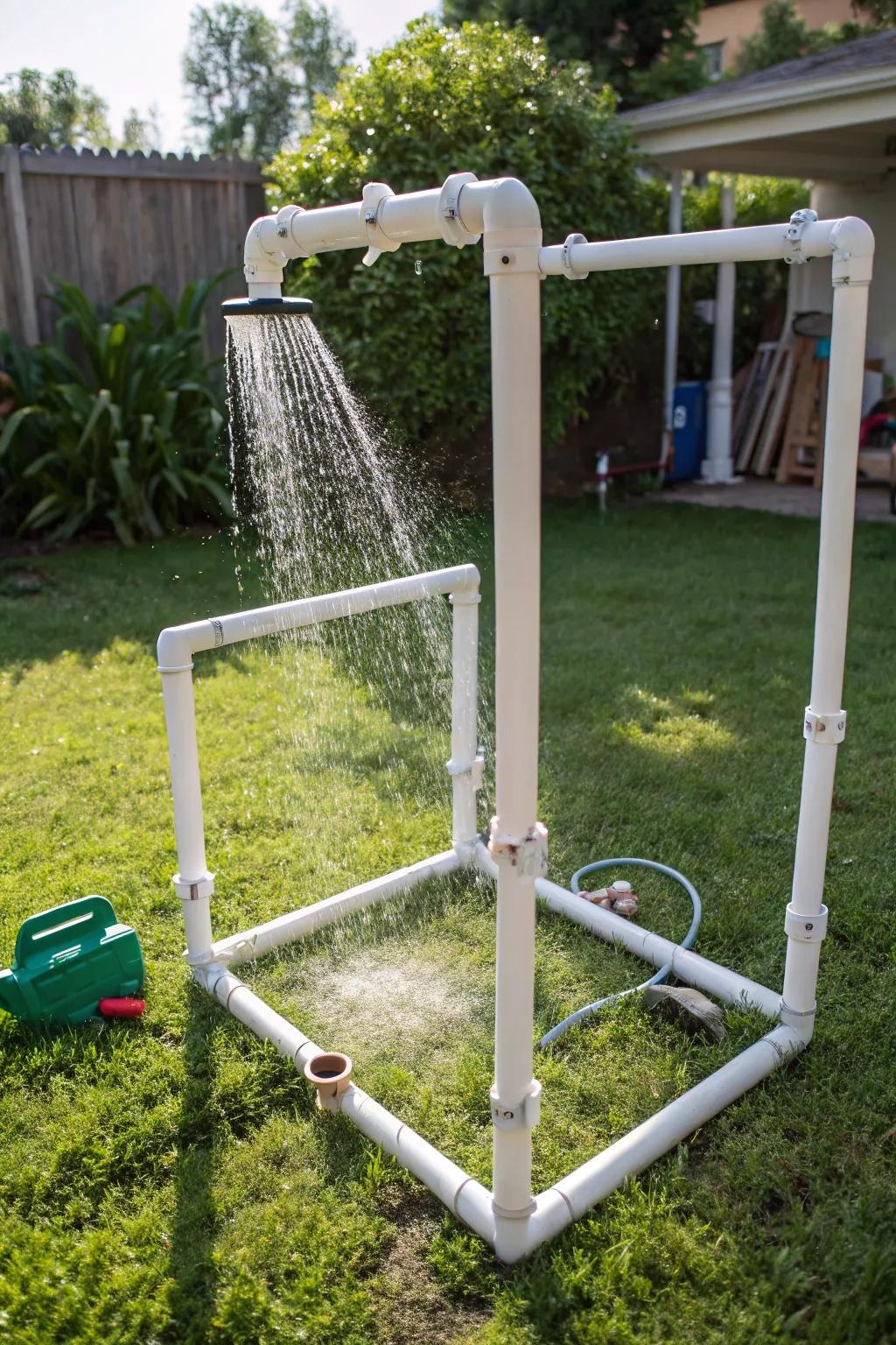 Transform your backyard into a playful dog wash with this DIY PVC pipe shower!