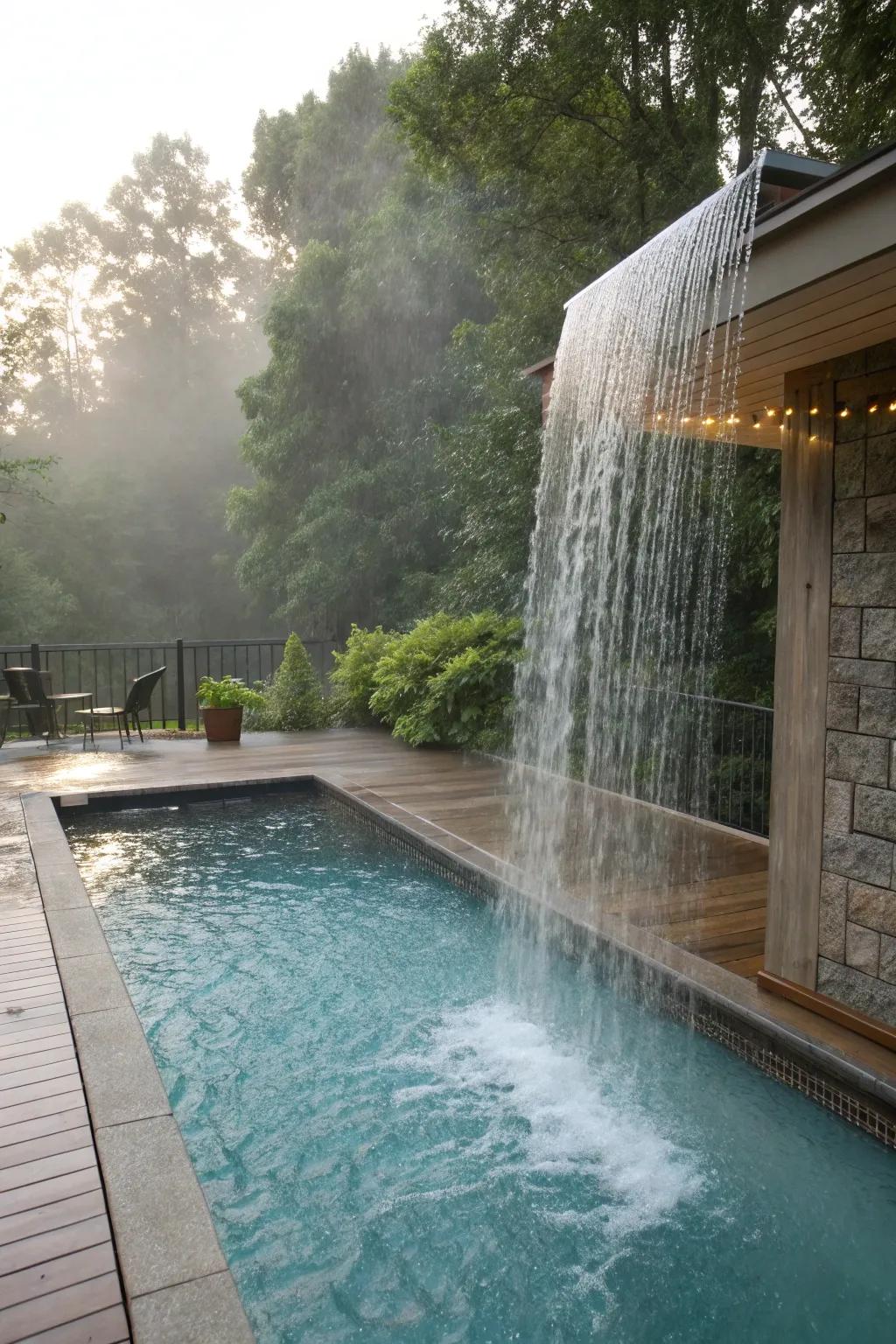 A rain curtain brings an enchanting spectacle to your poolside.
