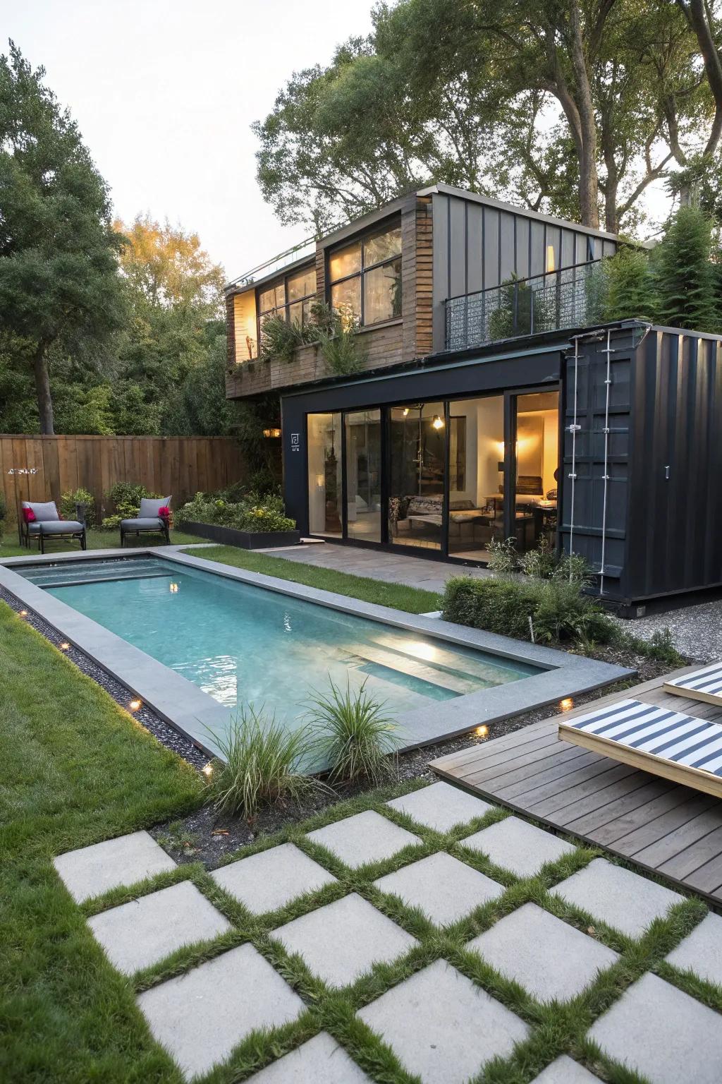 A goods-carrying case pool presents a special and modern touch.