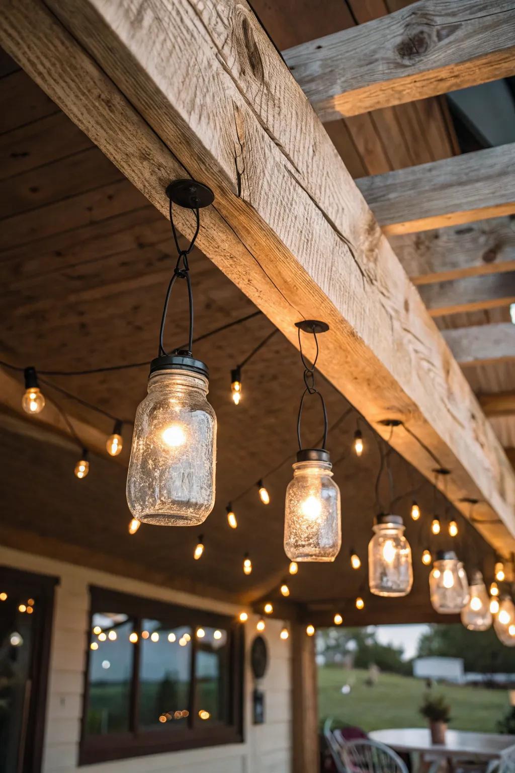 Retro luminaire fixtures fashioned from canning jars.
