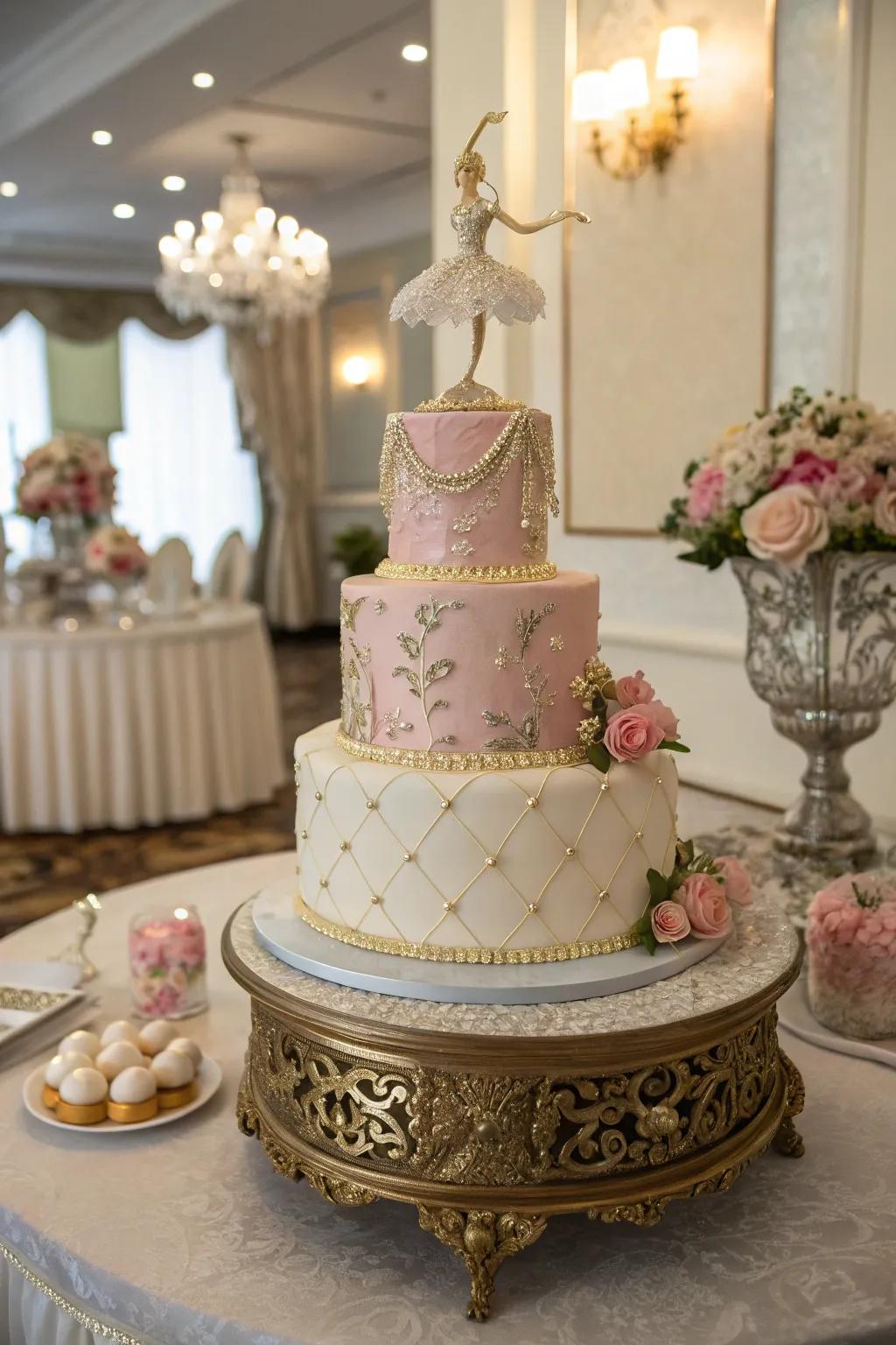 A multi-layered cake adds grandeur and story-telling layers.