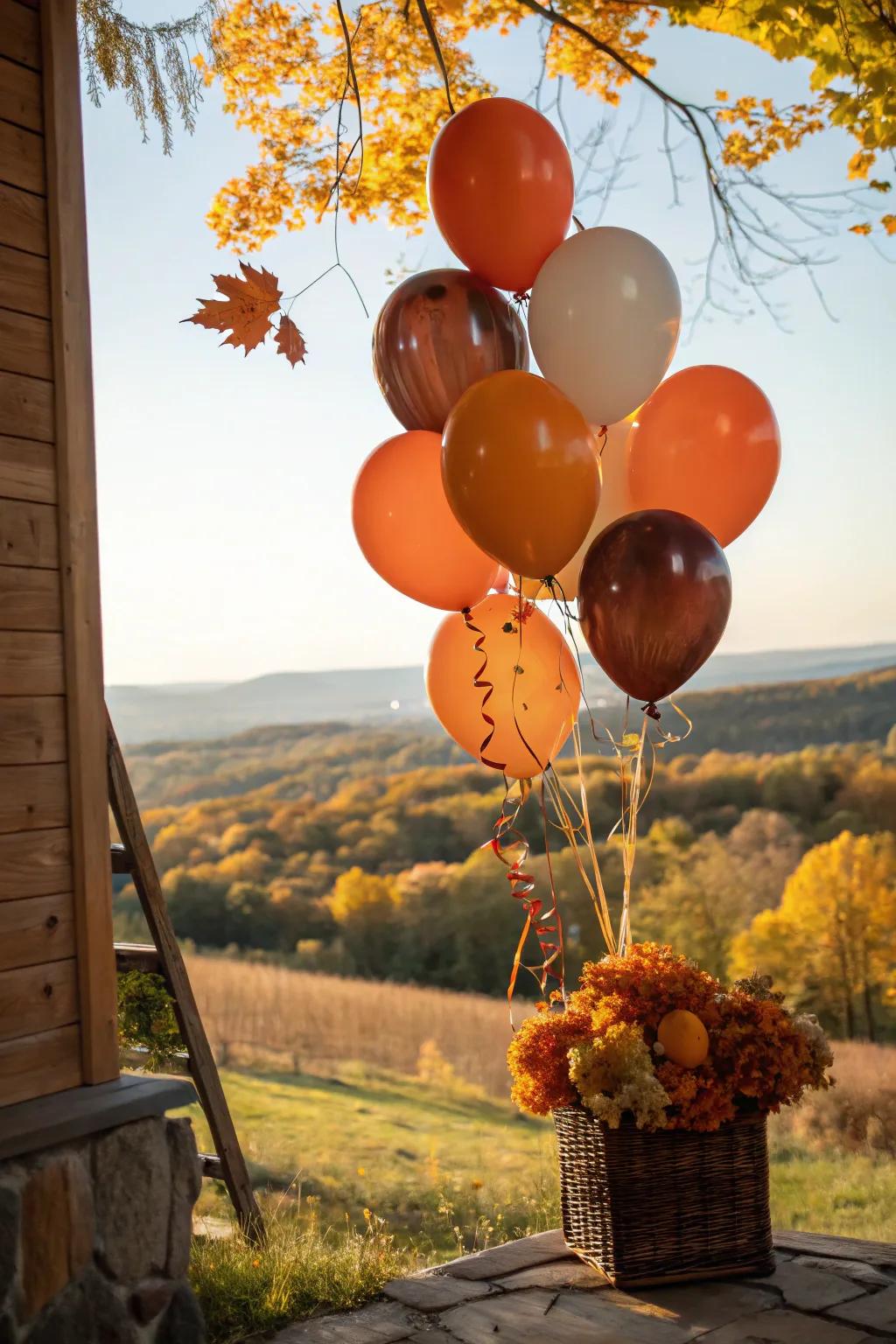 A seasonal balloon display that exquisitely enhances autumn decor.