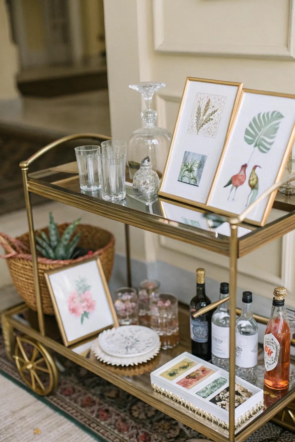 Artistic elements elevate the home bar's look.