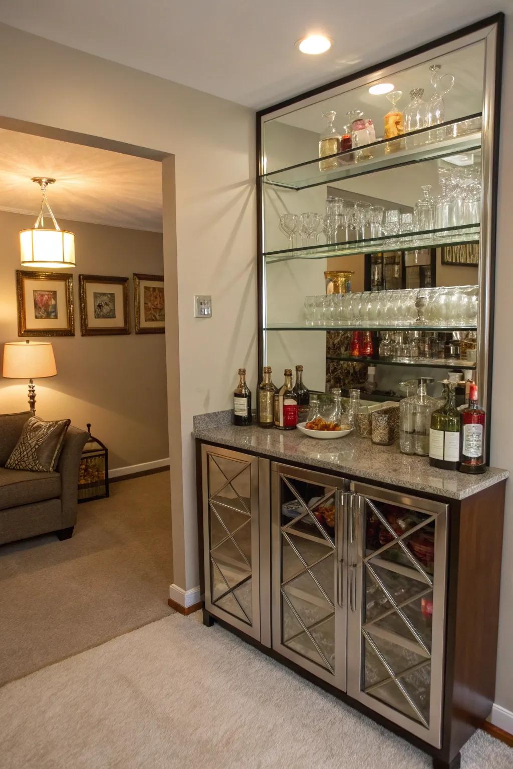 Compact mirrored racks make the most of small spaces.