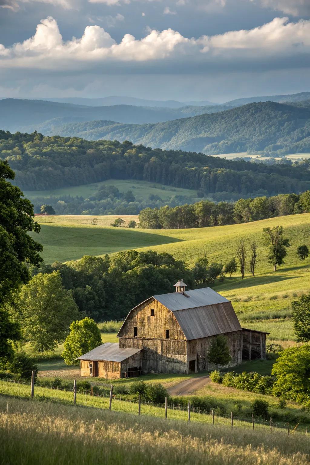 A barn-style home beautifully situated in a picturesque rural setting.