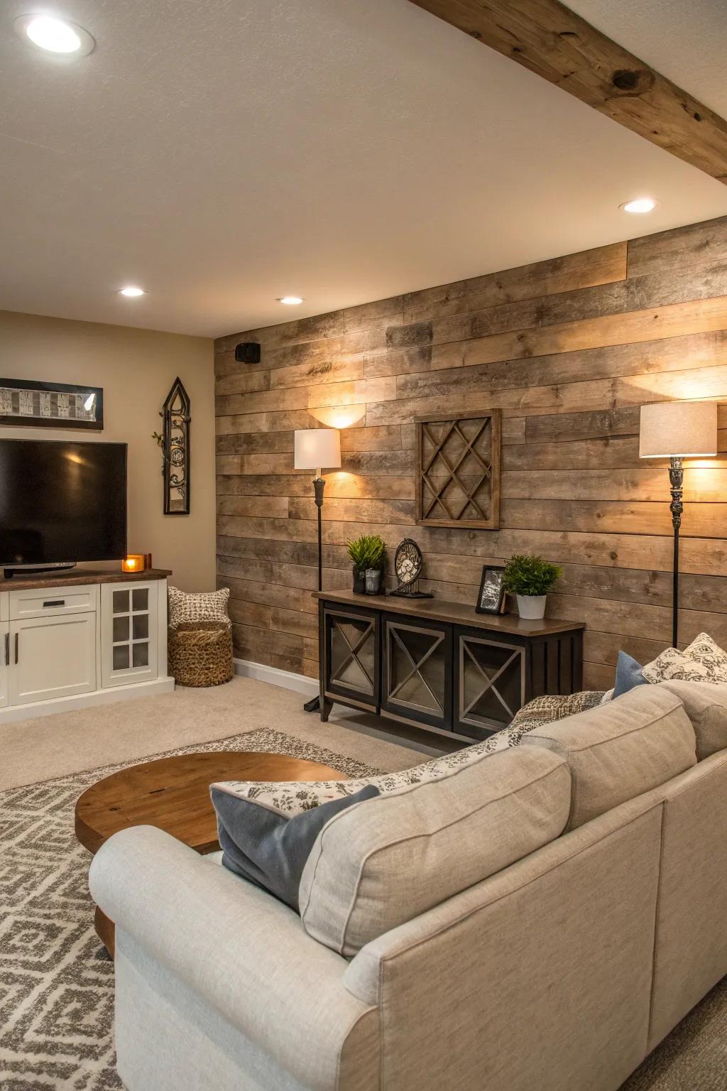 Design a tranquil atmosphere using subtle-colored barn timber.