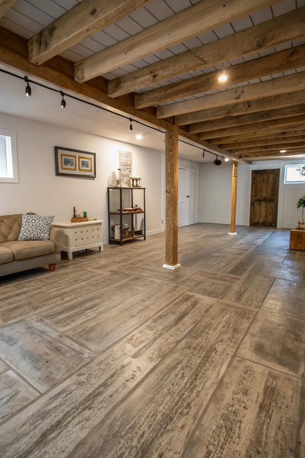 In a minimalist setting, concrete floors can resemble wood, providing both warmth and usefulness.